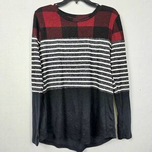 Maurices M Plaid Stripe Colorblock Long Sleeve Top